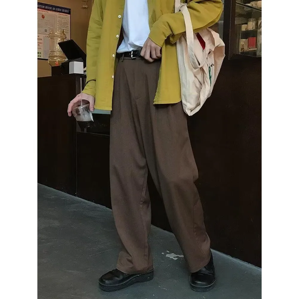 

Ce Brown Casual Pants Men's Wide Leg Loose Drape Straight Long Spring Autumn Trousers Boys' Suit Pants M Sle