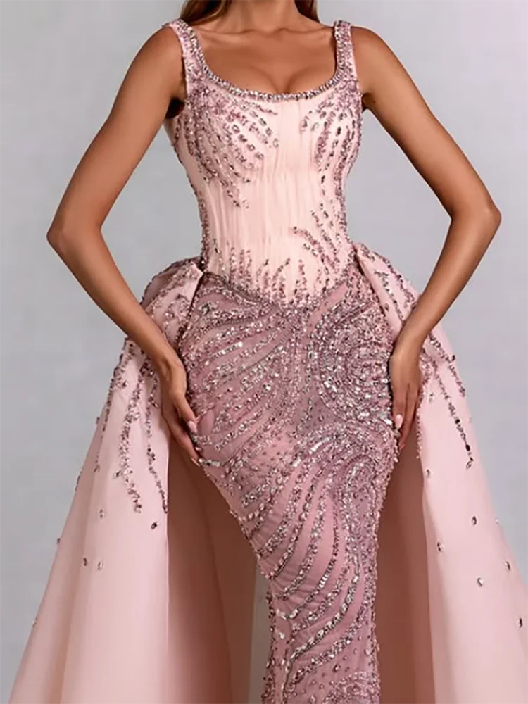 Элегантный овальный воротник с блестками без рукавов Русалка Вечерние платья День рождения Пром платья по индивидуальному заказу