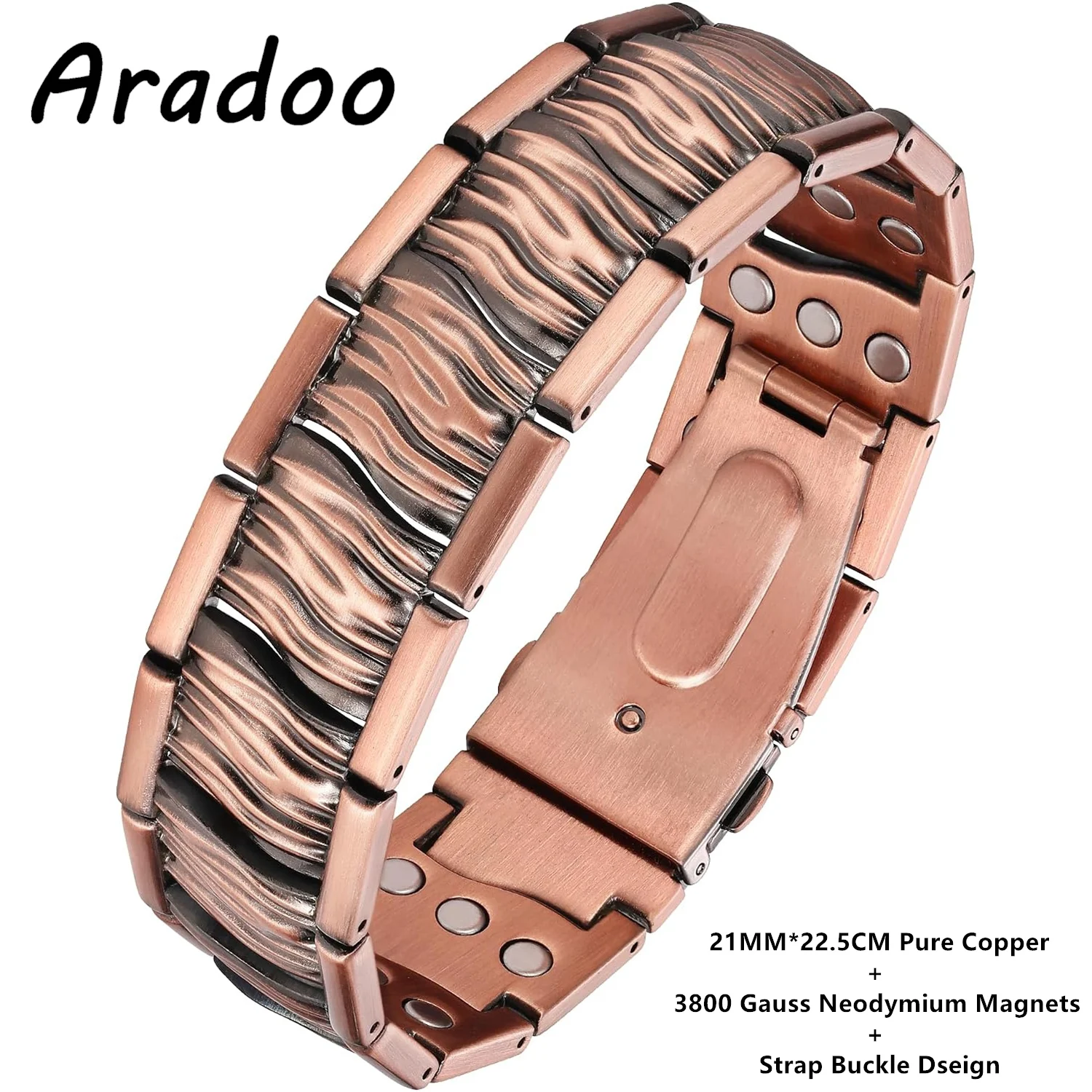 ARADOO Wood Grain Flow Design Pure Copper Bracelet for Men Wristband Father's Day Jewelry Gifts