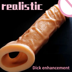 21cm Realistic Penis Sleeve Big Penis Enlargement Sleeve Penis Extender Lock Sperm Condom Sex Toys for Men Sex Products