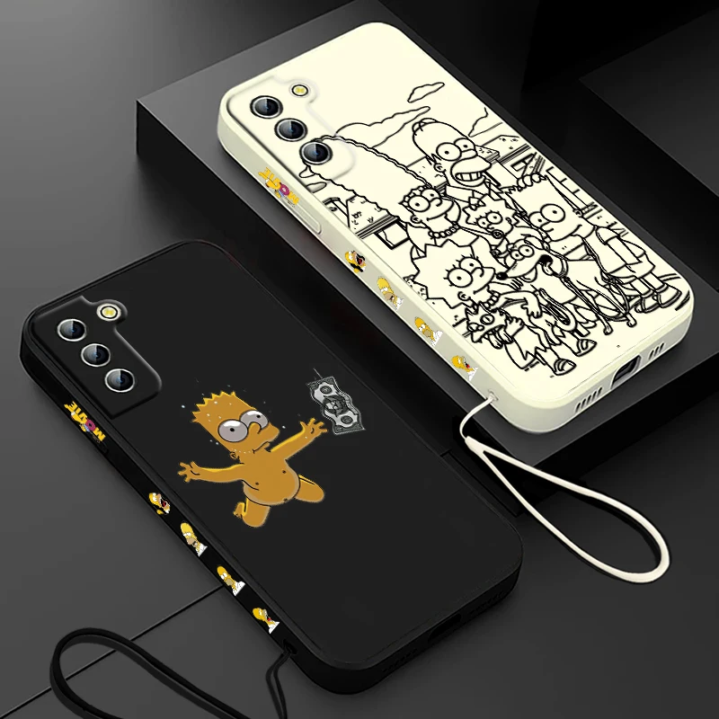 Funny The Simpsons Bart Phone Case For Samsung Galaxy S23 S22 S21 S20 Pro FE Note 20 Plus Ultra Liquid Left Rope Cover