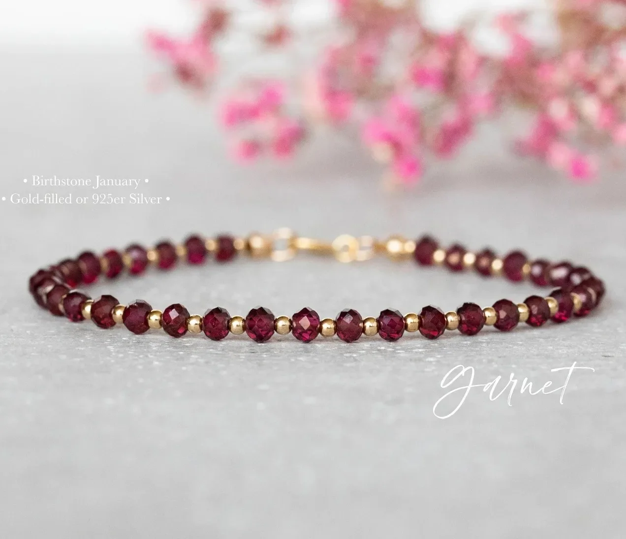 Garnet Bracelet for Women Red Garnet Bracelet Jewelry Stretchable Elastic Silicone Stone Beads Wristband for Girls