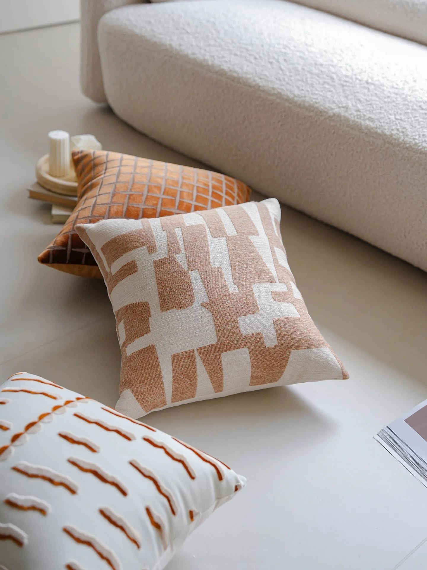 Modern Minimalist Style Creamy Brown Striped Pillowcase for Sofa Car Nordic Living Room Couch Pillow Cushion Back Support