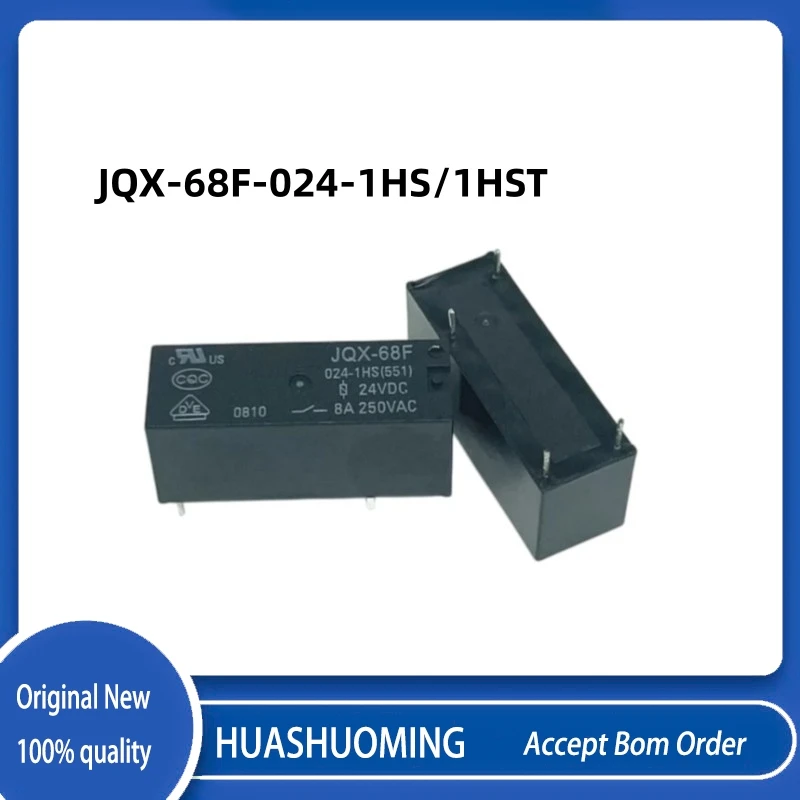 10Pcs/Lot  New  JQX-68F-024-1HST 24VDC  JQX-68F-024-1HS  JQX 68F 024 1HST 1HS  24V     8A 4PIN