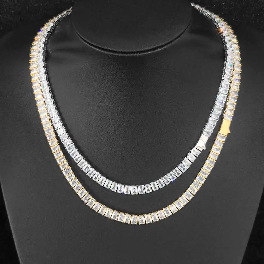 

HHIOK Women/Men Hip Hop 6mm Baguette Copper Zircon Tennis Chain Fine Jewelry Iced Out Diamond Tennis Necklace