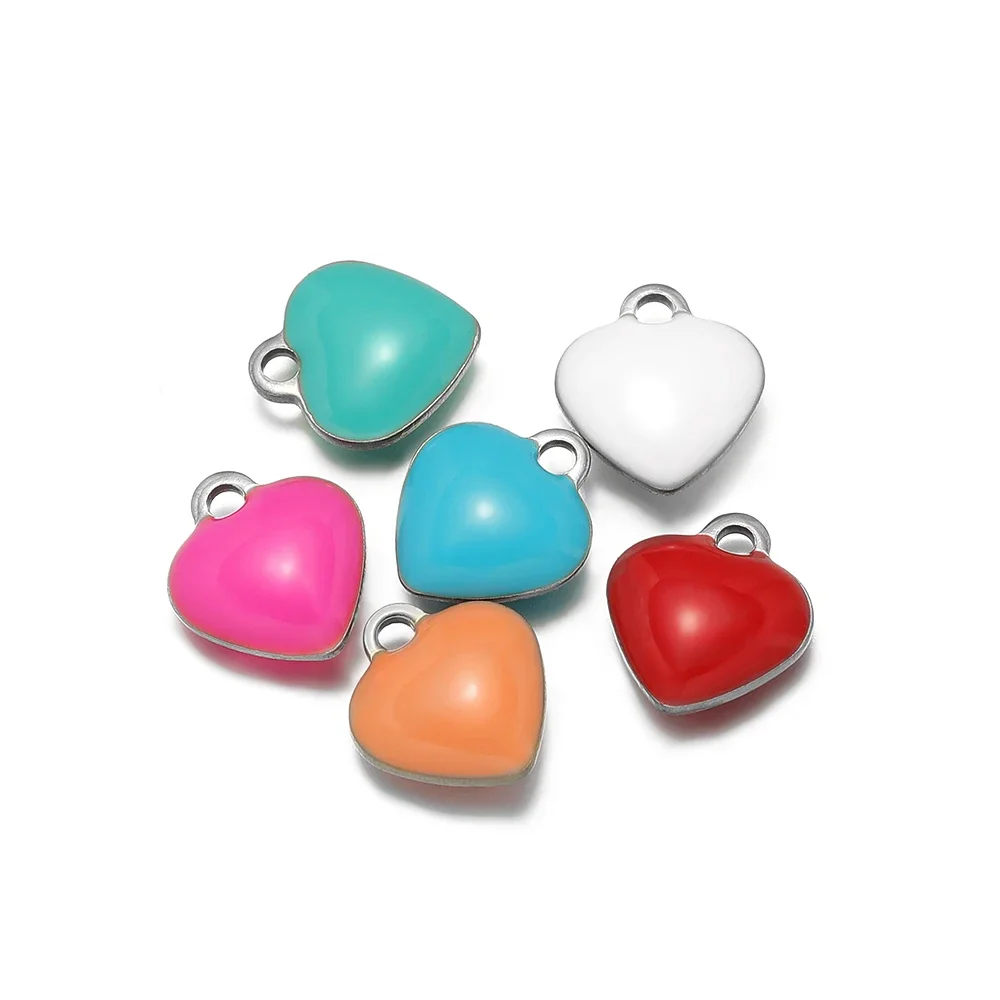 20pcs Stainless Steel Enamel Small 8mm Heart Charms Pendants for DIY Jewelry Necklace Findings Bracelet Supplies Earrings Making