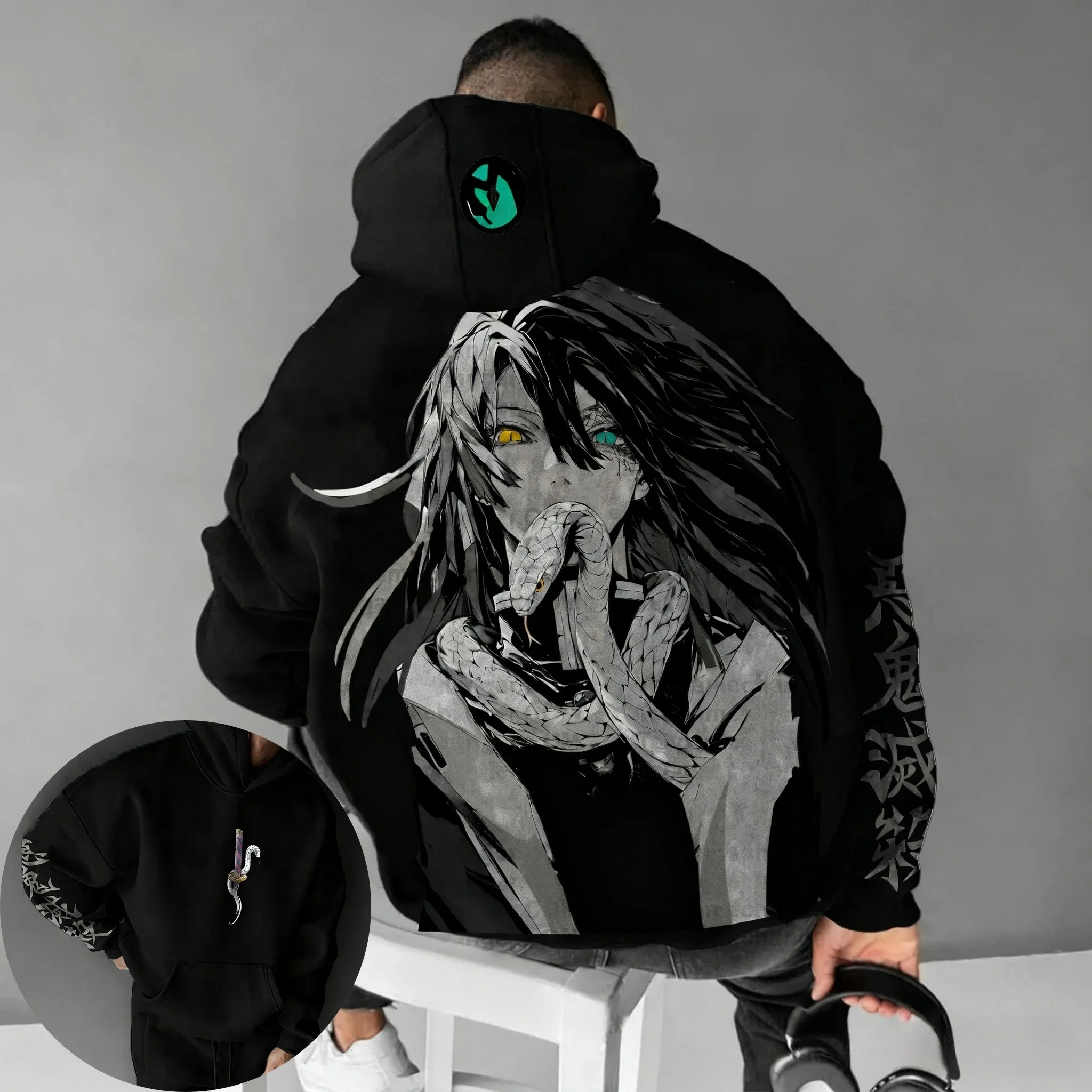 Demon Slayer Anime Herbst/Winter Hoodie Herren New Iguro Obanai Bedruckter amerikanischer Trend Lässiges, lockeres, vielseitiges Eltern-Kind-Top