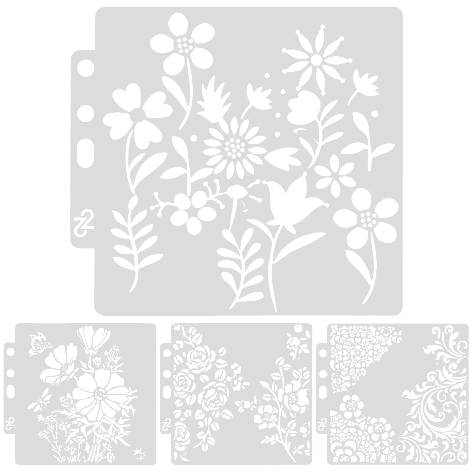 

4 Pcs Hollow Out Template Painting Flower Stencil Wall Stencils for Drawing Crafts Decorative on Wood Tape Measure