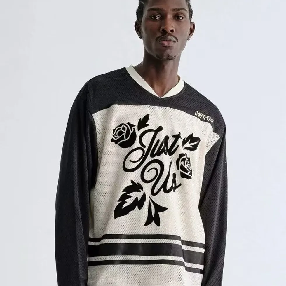 

Американская футболка KITH Malik Color Blo Contrast с вышивкой Me Rose Letter, длинный рукав, футбольный стиль, парные футболки, стандартный крой