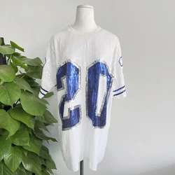 Sequin Glitter number 20 White  ZPB Clothes Half sleeve O Neck Sorority Long T Shirt