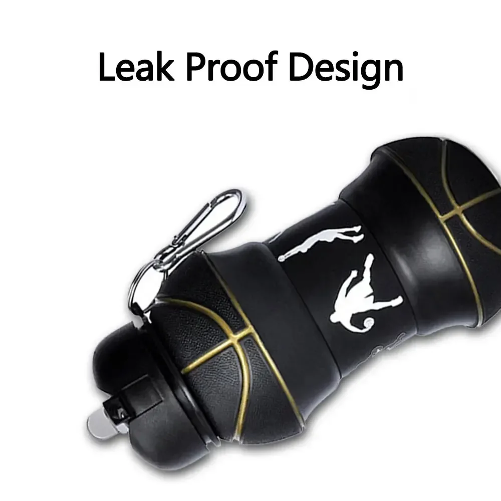 Silicone Fold Water Bottle Cups Outdoor Sports Basketball Style Leakproof Portable Sports Water Kettle