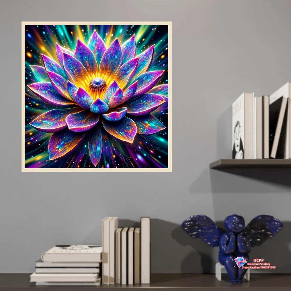 Neon Glow Lotus Flower 5D DIY Diamond Painting Set with Square and Round Diamonds Handmade Crafts Home Decor Gifts.