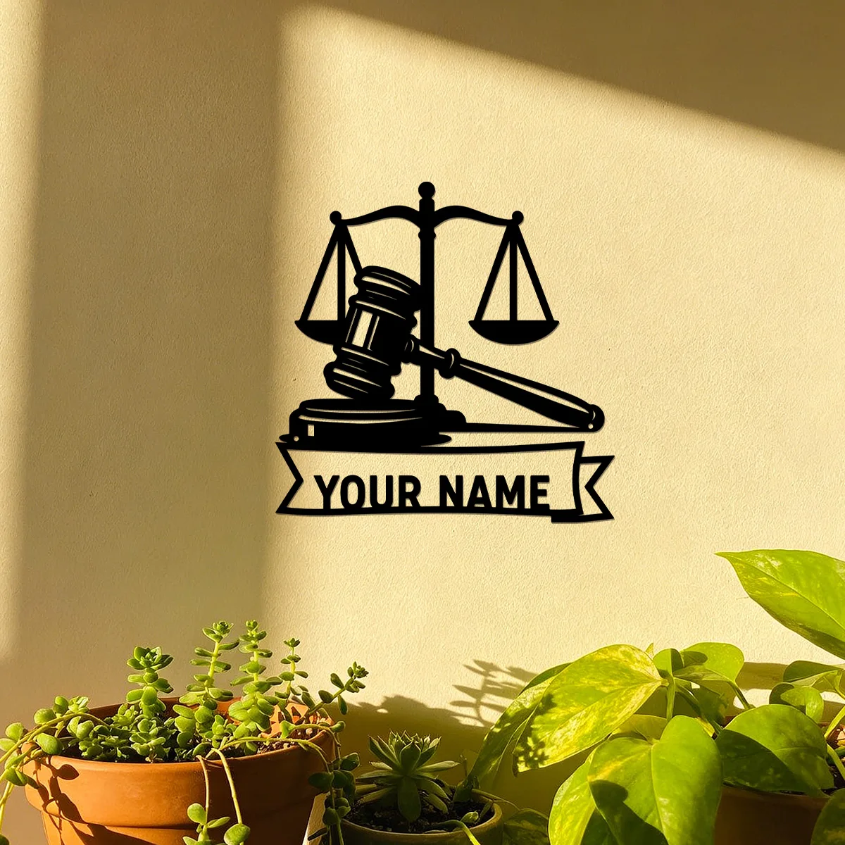 1pc New Custom Name Law Metal Wall Sign Scales of Justice & Judge Gavel Wall Art Lawyer Attorney Office Wall Hanging Decor Gift
