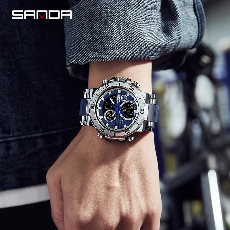 SANDA New G style Men\'s Watch Double-Display Outdoor Sports Electronic Wrist watch Waterproof Chronograph Clock Quartz Watch Hot