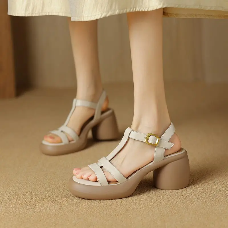 MORAZORA 2024 New Platform Shoes Genuine Leather Sandals Women Buckle Strap High Heels Fashion Ladies Summer Casual Party Shoes