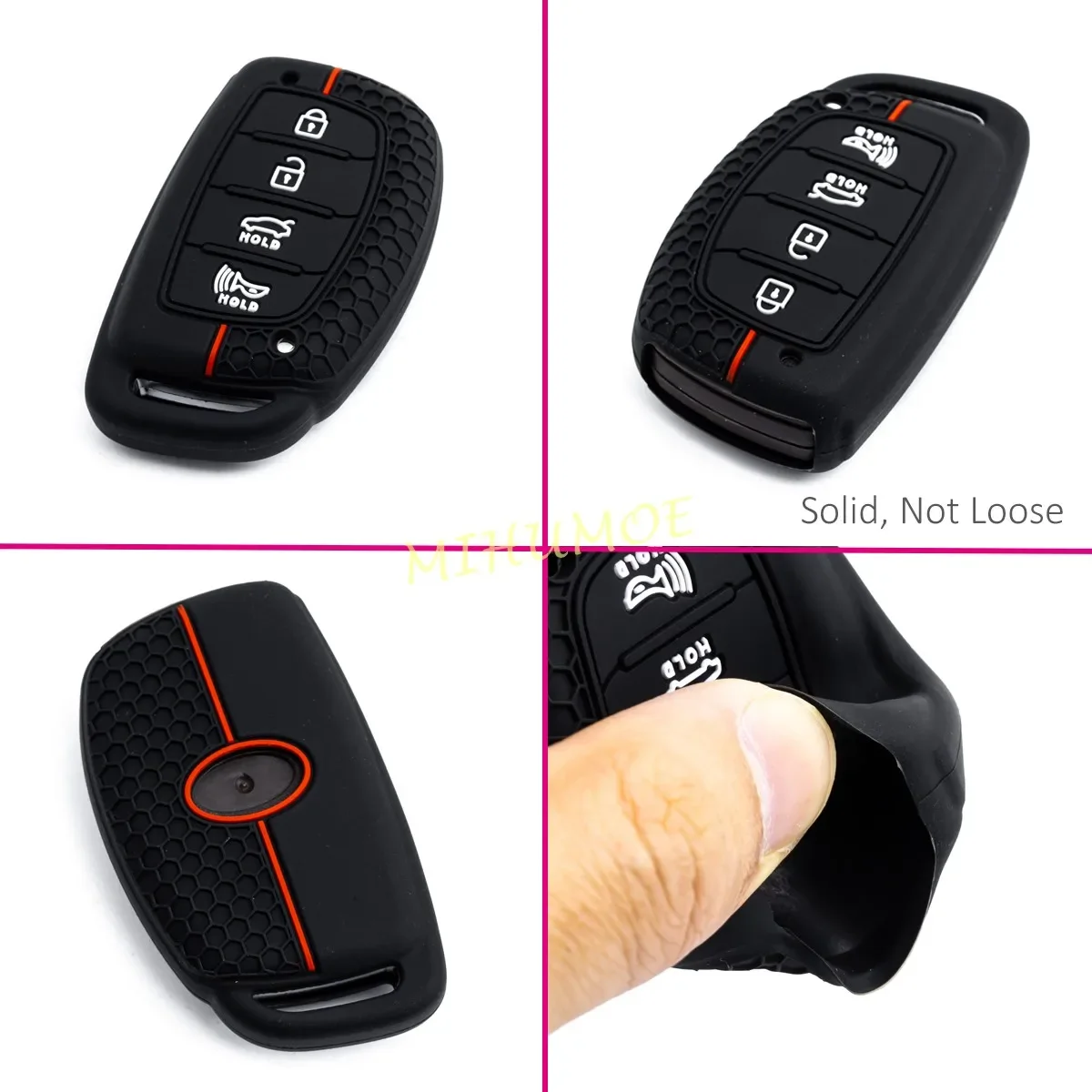سيليكون مفتاح السيارة فوب غطاء سلسلة حلقة لشركة هيونداي سوناتا توكسون إلنترا أيونيك 2017 2018 2019 4 أزرار المفاتيح اكسسوارات #6