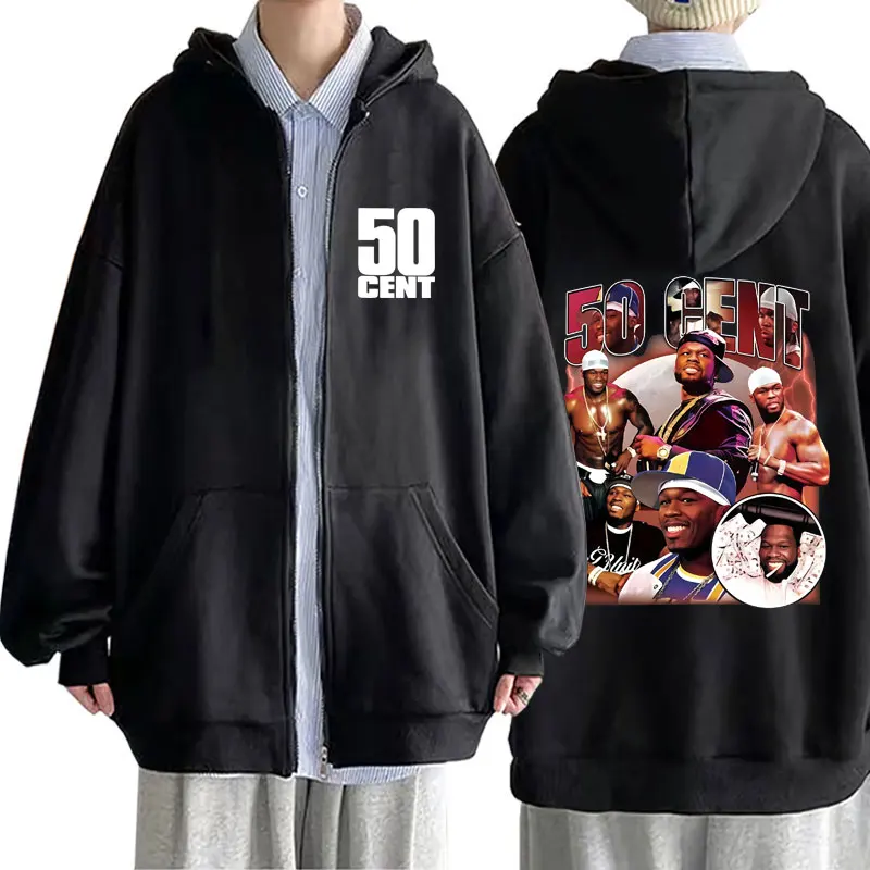 

Hot Limited Rapper 50 Cent Zipper Hoodie Male Fashion Trend Zip Up Sweatshirt Men Women Hip Hop Vintage Oversized Hoodies Coat