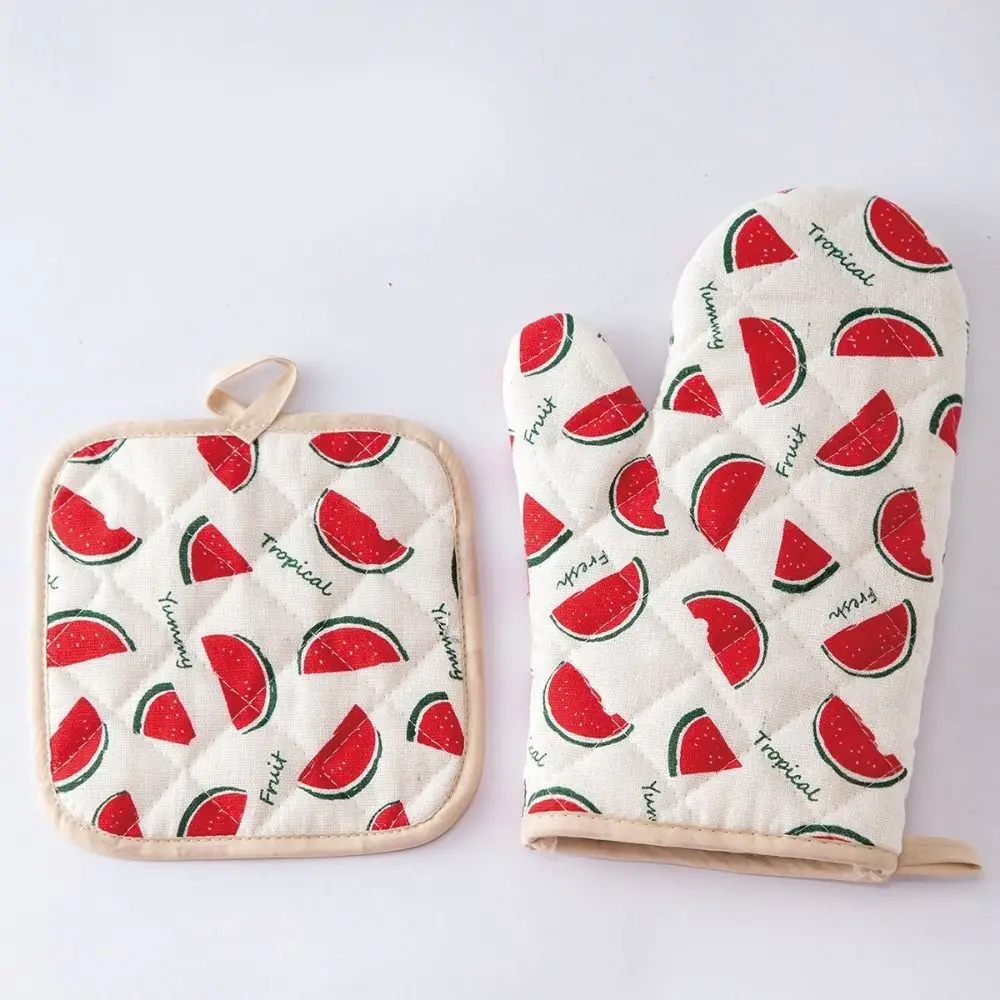 2 pcs Anti Scald Oven Gloves Heat-Resistant Thickened Oven Mitts and Pot Holders Cotton Lining Non-slip Baking Oven Mitts