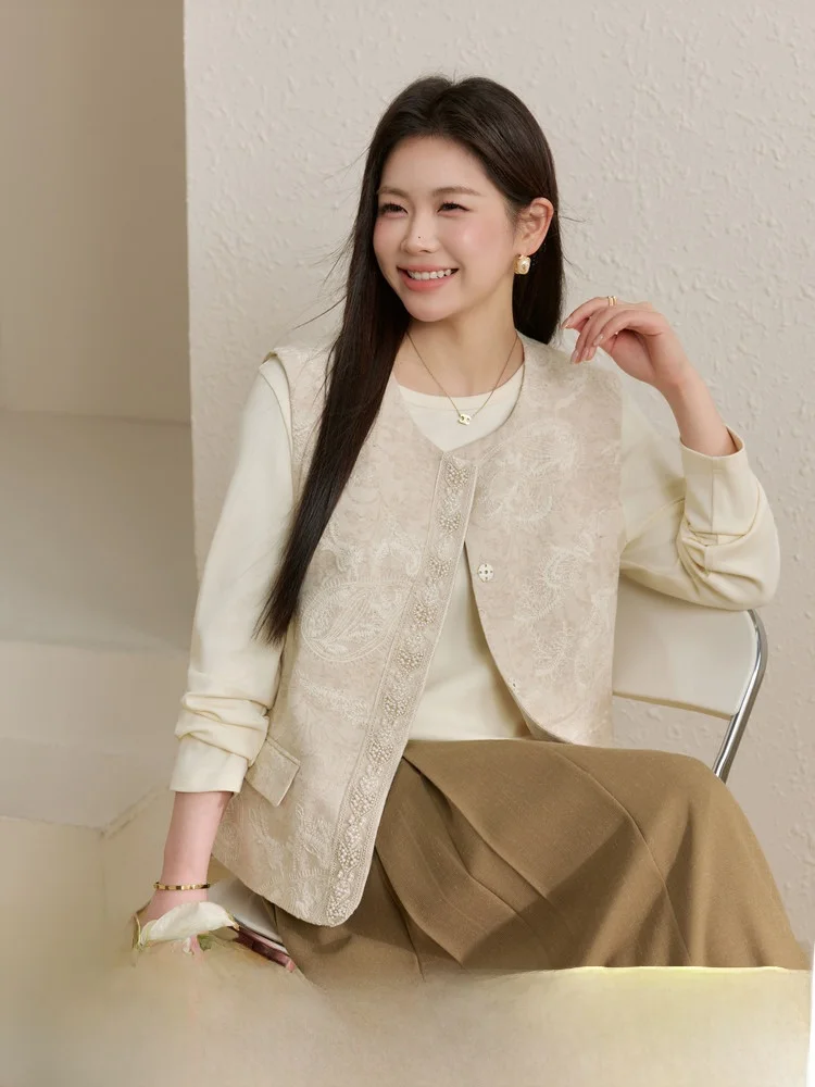 

Jiangnan Spring Heavy Embroidery Lace Design Sense Layered Vest Slim Show plus Size Women's Spring New Style Fashion Inner Wear