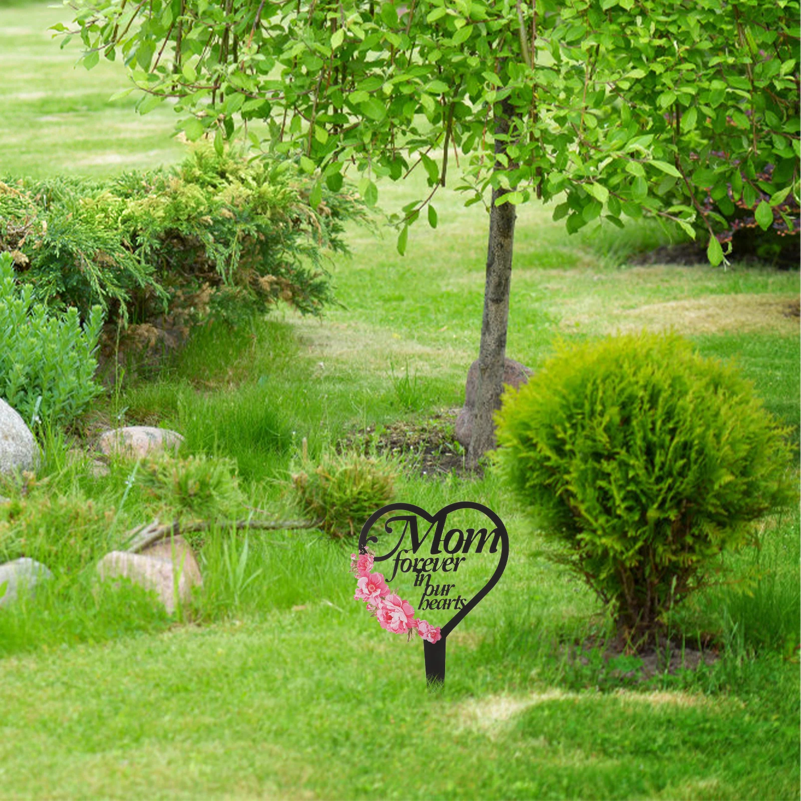 

Heart Shaped Memorial Stake Durable Metal Grave Markers Cemetery Decor Mom Tribute Black Garden Stakes Yard Art Lawn Ornament