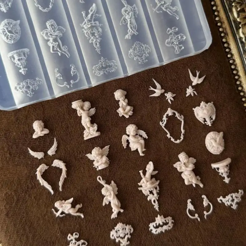 Angel Clock 3D siliconen nagelvorm Heart Lock nagels sjablonen DIY Nail Art decoraties stempelplaten manicure ontwerptools