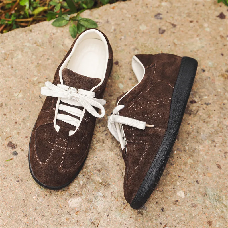 Women Sneakers Classic Brown Spliced German Trainer Shoes Flat Sneakers for Men's Spring Autumn New Casual Lace-up Sports Shoes
