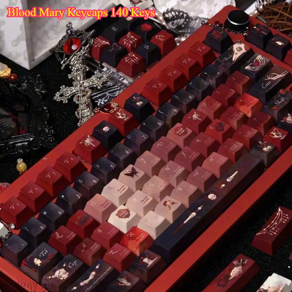 Blood Mary Keycaps 140 Keys - Sublimation PBT Mysterious Elegance for Mechanical Keyboard