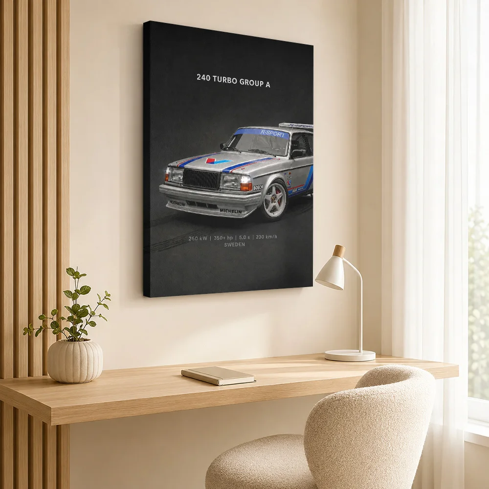 Sleek Swedish 240 Turbo Group A Car Canvas Painting Poster Personalized Photo Modern Gallery Style Canvas Wall Art Garage Decor