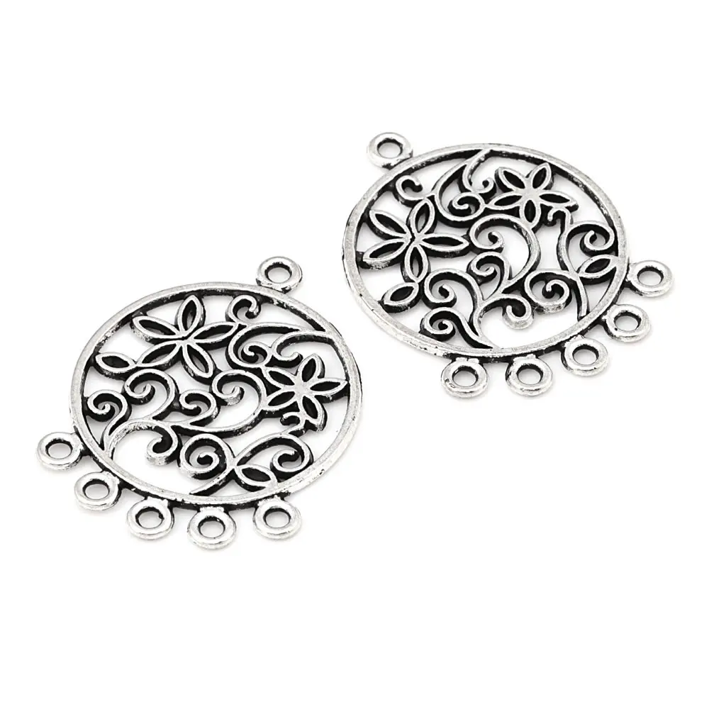 20PCS Zinc Alloy with Flower Round Earrings Connector Charms Diy Jewelry Making Supplies Earrings Accessories for Women