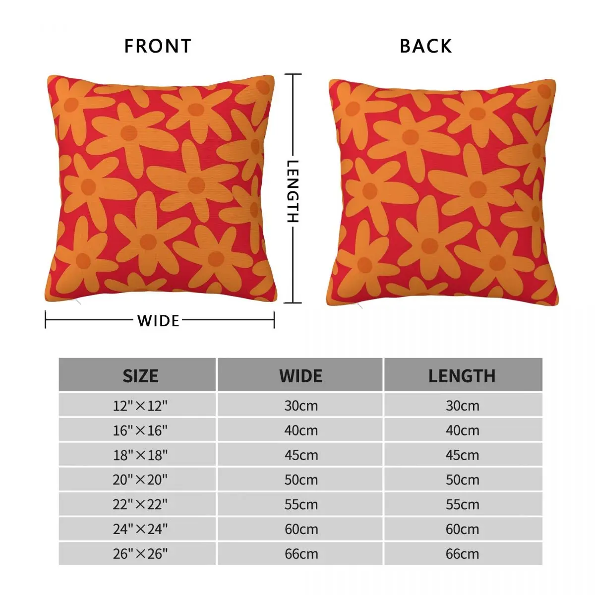 Daisy Time Floral Orange Red Square Pillowcase Polyester Linen Velvet Printed Zip Decor Home Cushion Cover