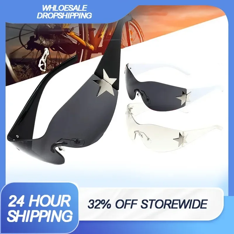 Trendy Wrap Around Sunglasses for Women and Men Star-Decorated UV400 Goggles Perfect for Cycling Adventures Outdoor Activities