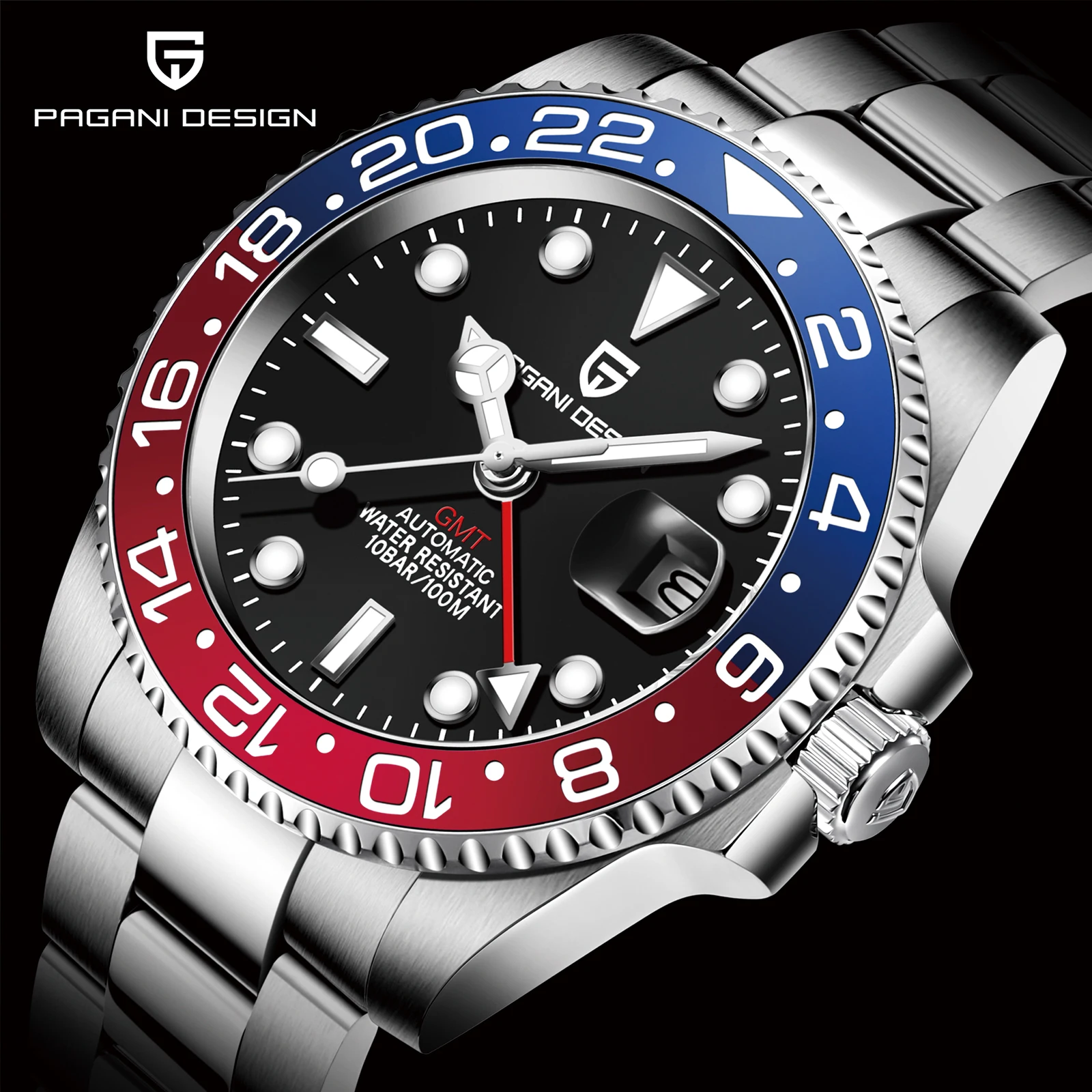 Reloj Mecánico de Lujo para Hombre PAGANI DESIGN 2026, Reloj GMT de Acero Inoxidable, Marca de Primera Calidad, Cristal de Zafiro, reloj hombre