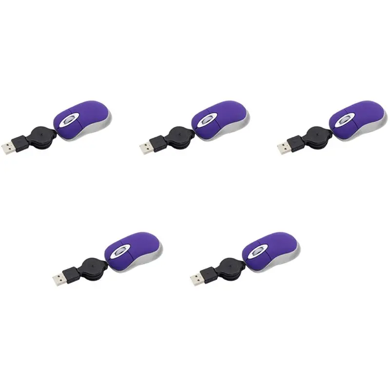 ABRI-5X Mini USB Wired Mouse Retractable Tiny Small Mouse 1600 DPI For Windows 98 2000 XP Vista Version
