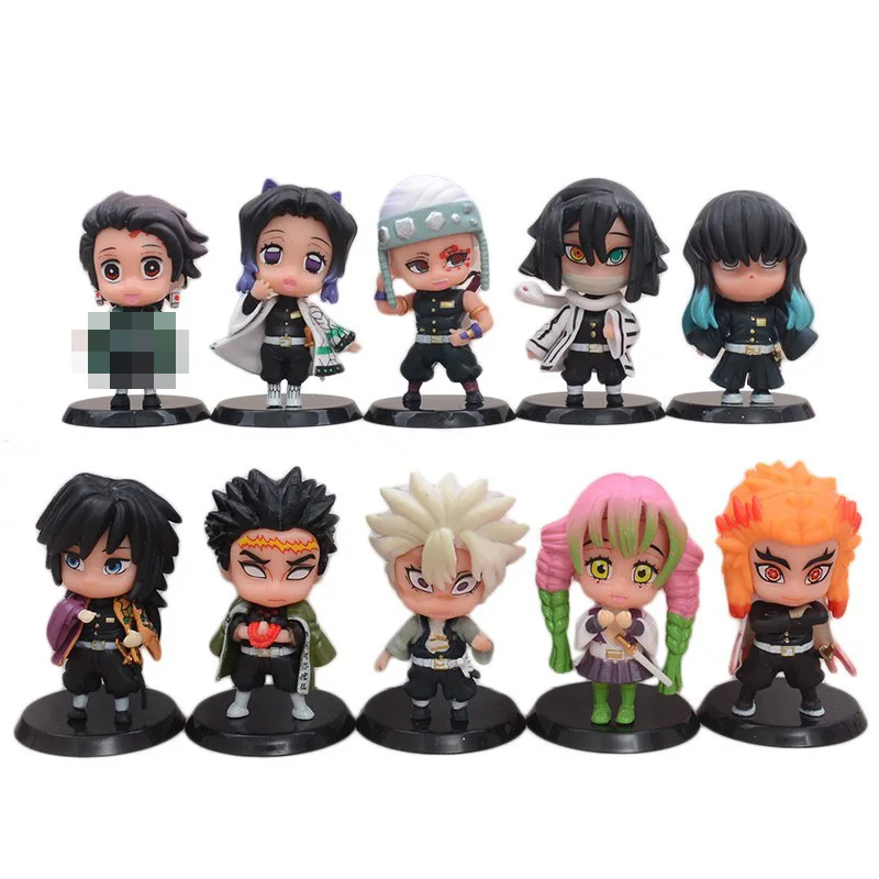 Q Posket Demon Slayer Figure Wholesale Mini Figurine 10Pcs Sets Kimetsu No Yaiba Small PVC Dolls Desktop Decoration