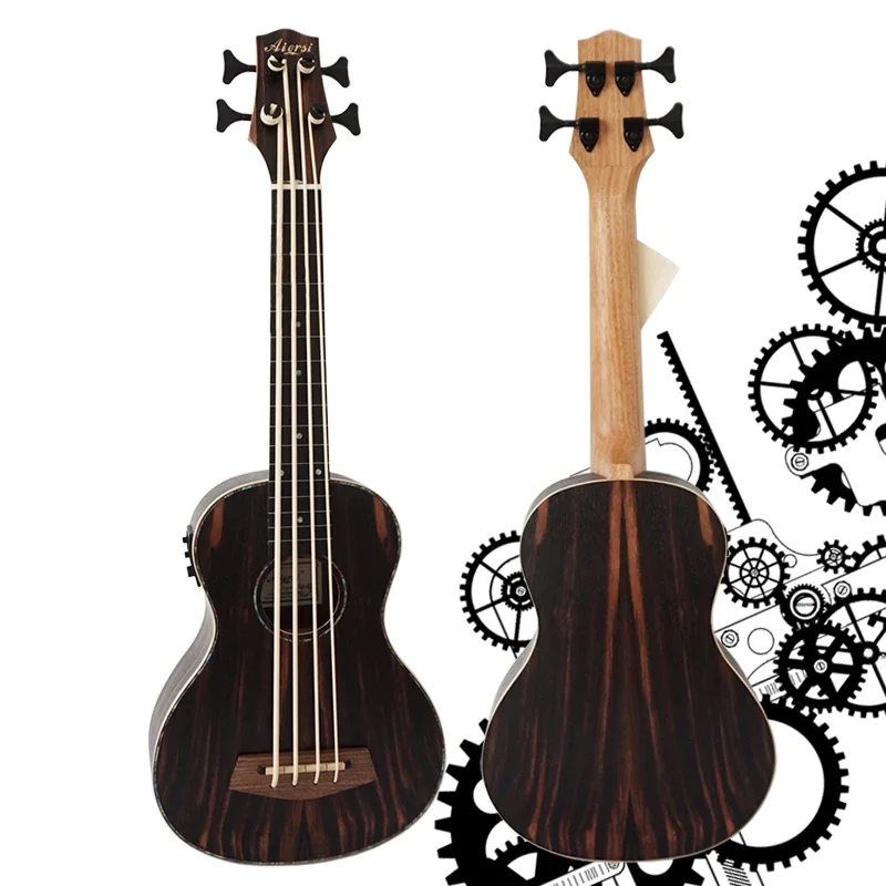 handmade Java wooden ebony Body fretless U Electric Bass Guitar Ukulele
