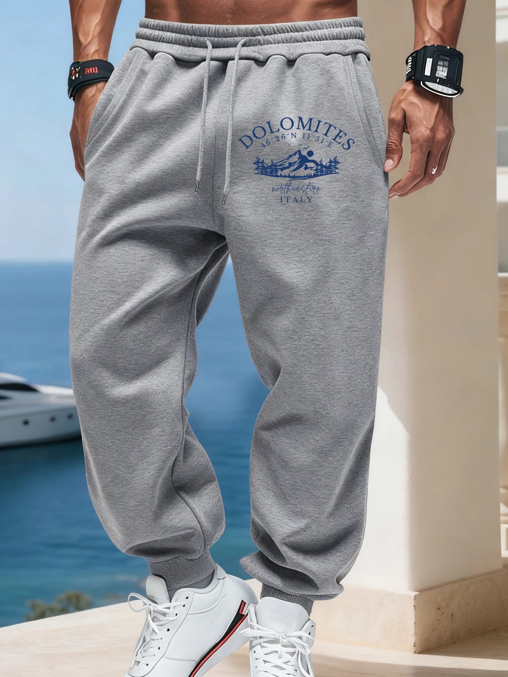 

Dolomites Italy Printed Casual Basics Autumn Sportpants Man Comfy Street Long Pants Soft Warm Britches Pocket Fleece Sweatpant
