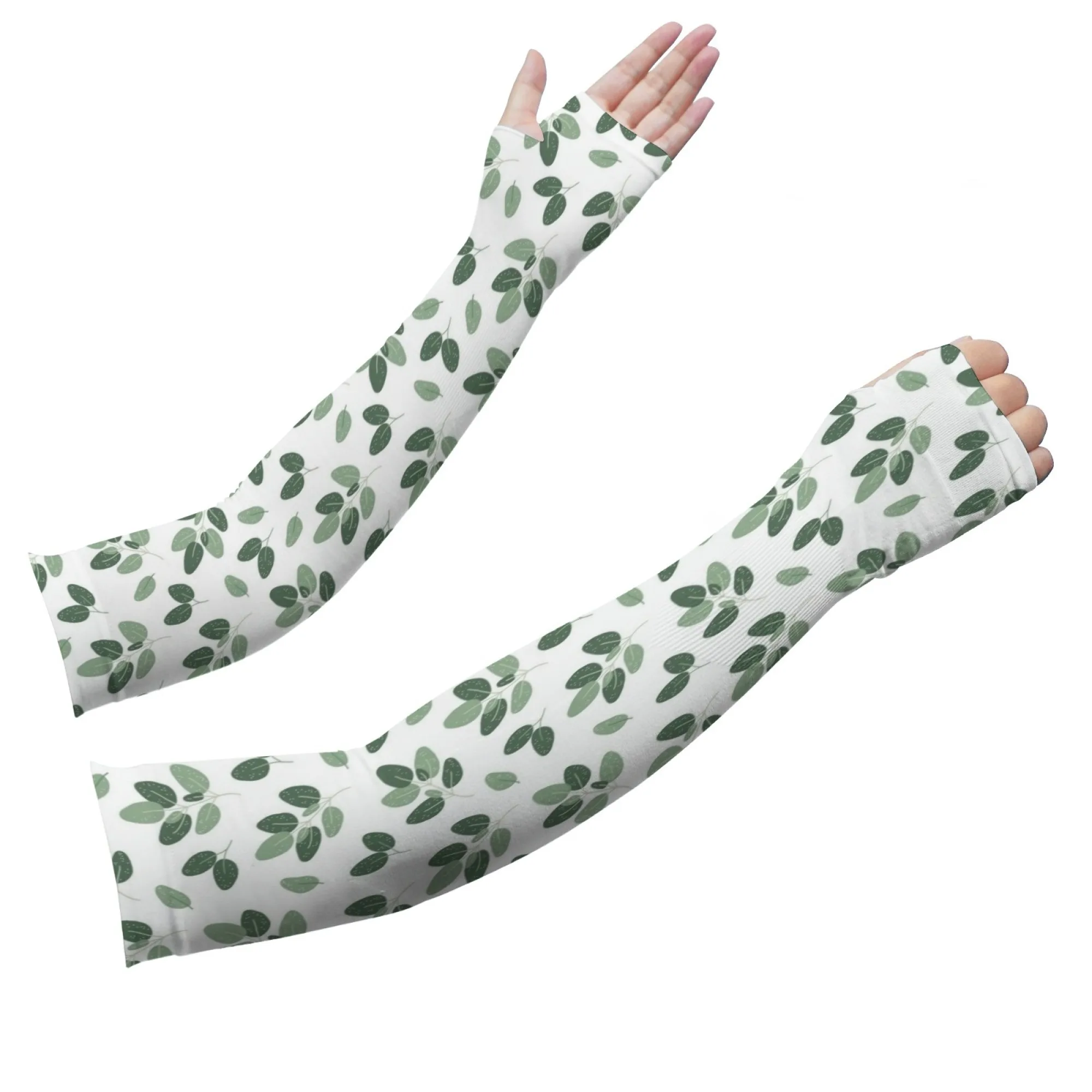 

Fresh Green Leaf Print Arm Sleeves Skin-friendly Lightweight Arm Sleeves for Outdoor Sports Fishing Gardening Protective Sleeves