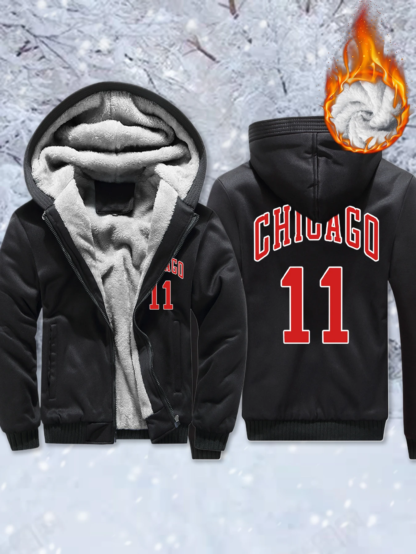 

Chicago Red Letter 11 Pattern Man Fleece Zip-Up Jackets Soft Comfy Outwear Winter Thicken Tops Warm Basics Veste Sport Clothes