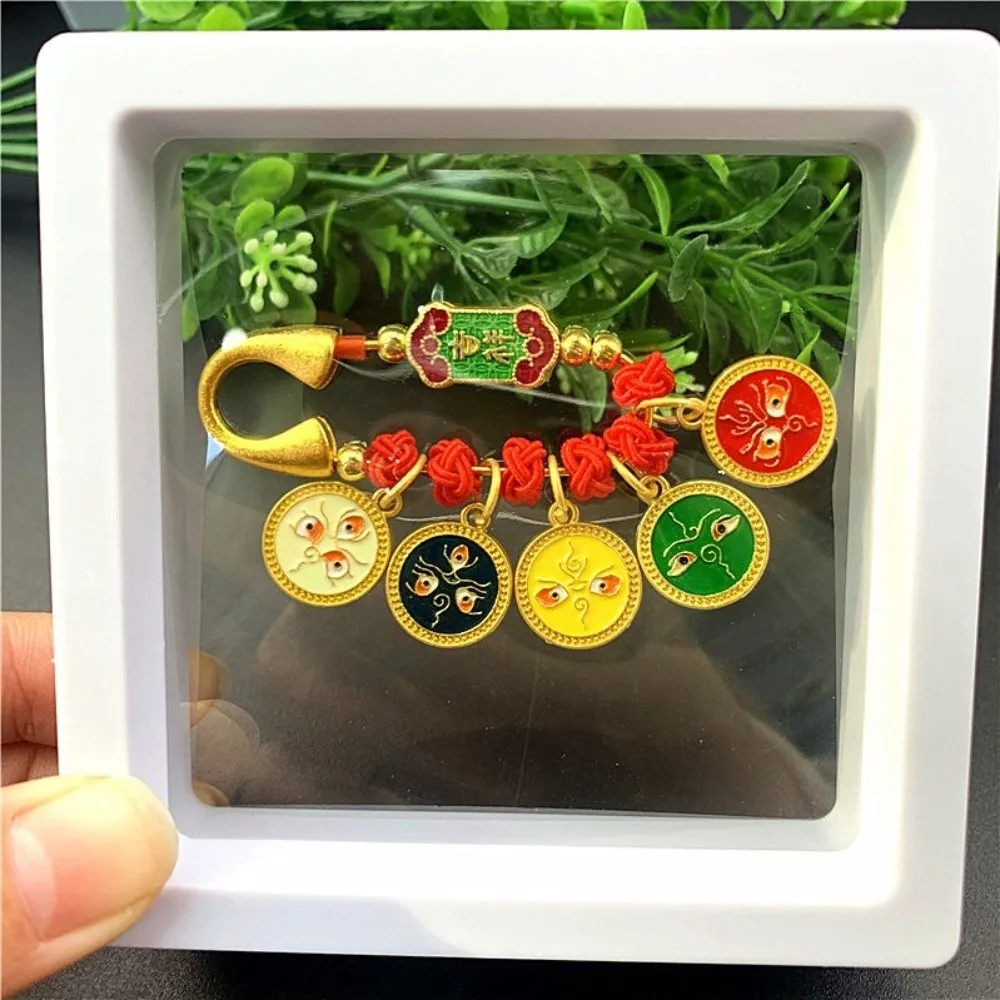 Chinese Style Red Lucky Brooch Pin Clouds Peace Lock Geometric Alloy Keychain Pendant Ancient Method Gold Alloy Pin