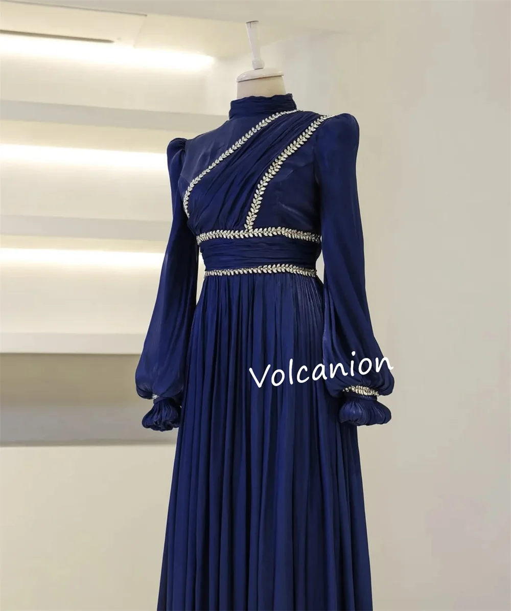 تخصيص الشيفون مطرزة الطية ألف خط الياقة العالية فساتين طويلة مناسبة مخصصة كلاسيكية أنيقة مساء رسمي