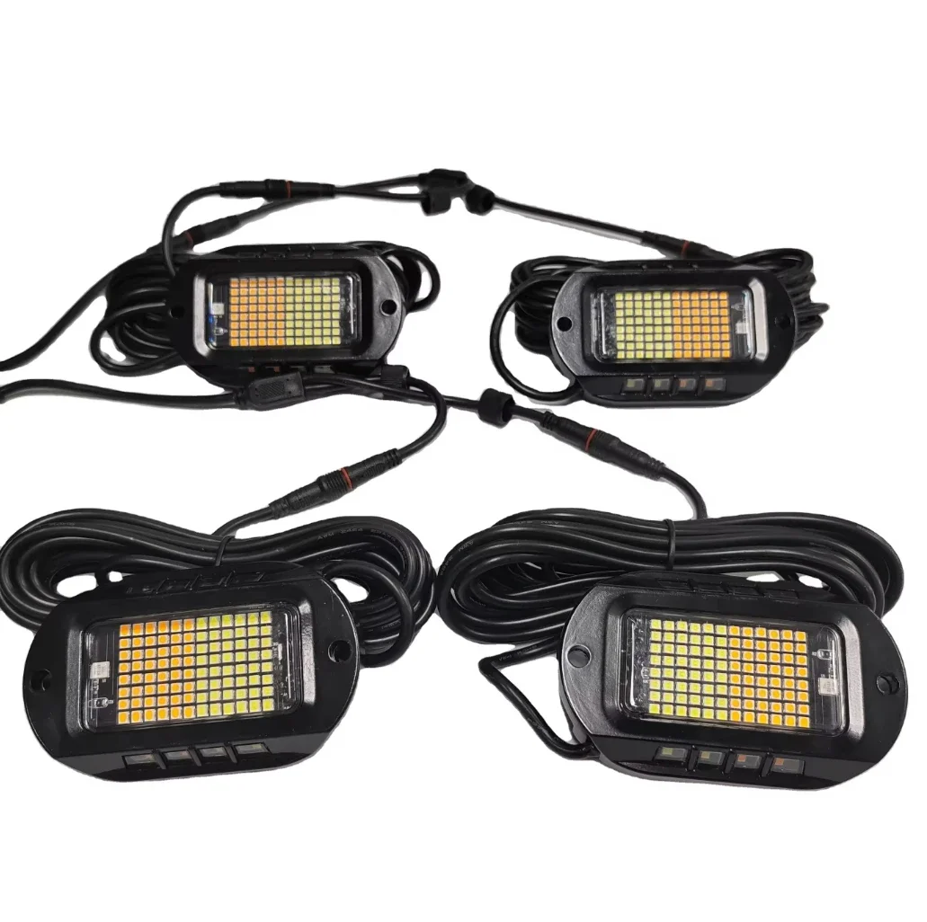 

Модный 104LED Rock Light для грузовиков, 12 В, стробоскопическая вспышка, светодиодный угловой желтый, белый цвет, тюнинговое освещение
