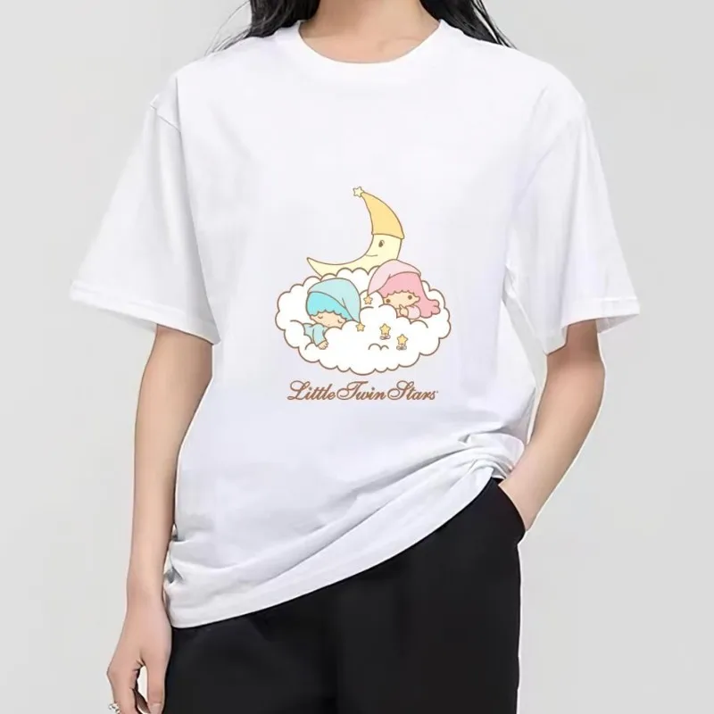 MINISO Sanrio Little twin stars T Shirt Women Couple Combination Clothes Short Sleeve Collar Fashion Man Cotton