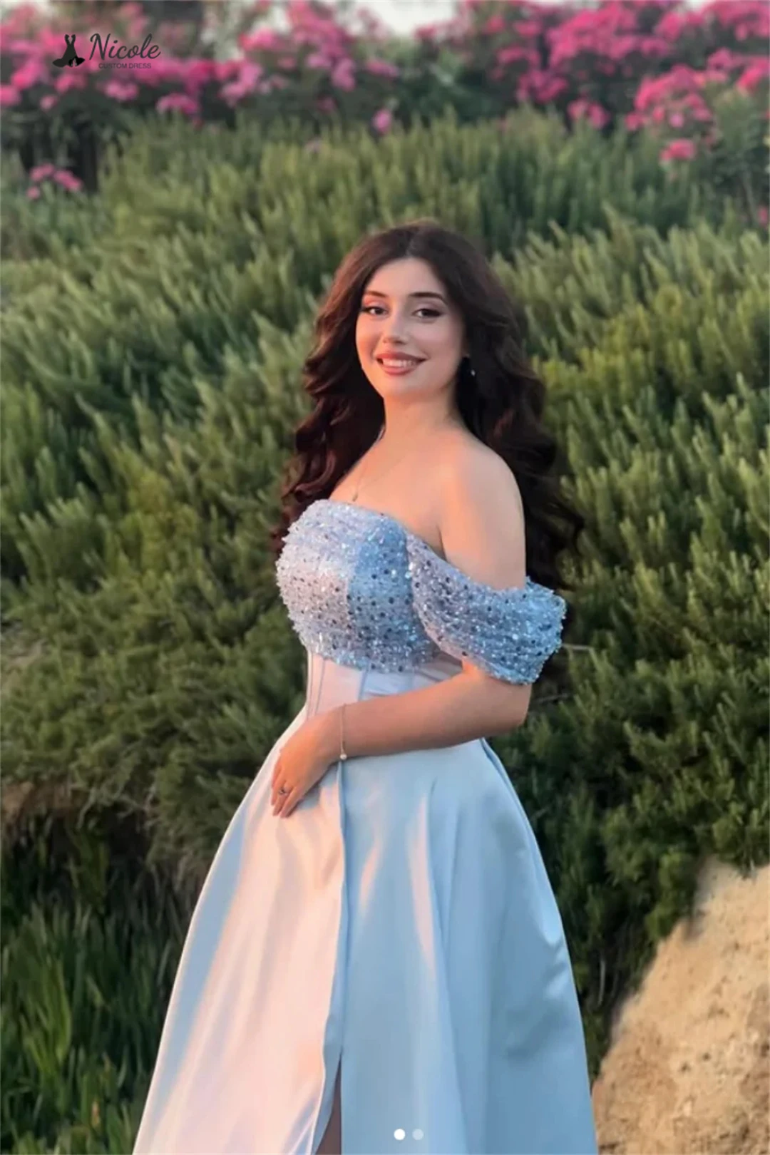 Nicole Abendkleider für Damen, elegante Luxus-Abschlussballkleider 2025, Linie A, maßgeschneidertes, luxuriöses Partykleid mit Kerzenperlenstickerei