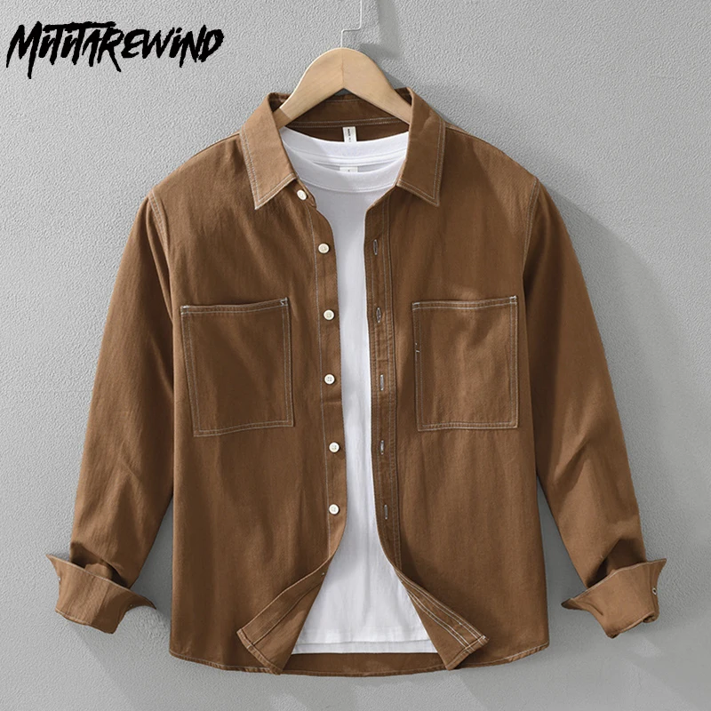 

Japanese Fashion Mens Long Sleeve Shirt Spring Autumn 2024 New Cargo Shirt Man Pure Cotton Button Up Shirt Causal Men Clothing