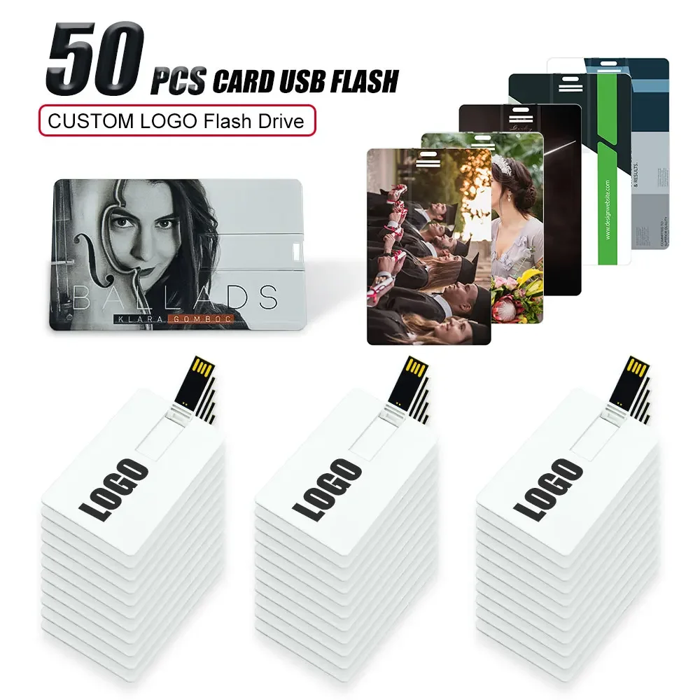50PCS/LOT Free Logo 100% Capacity 8GB16GB32GB64GB128GB Credit Card USB Flash Drive Customized Logo Top Quality Creative Pendrive