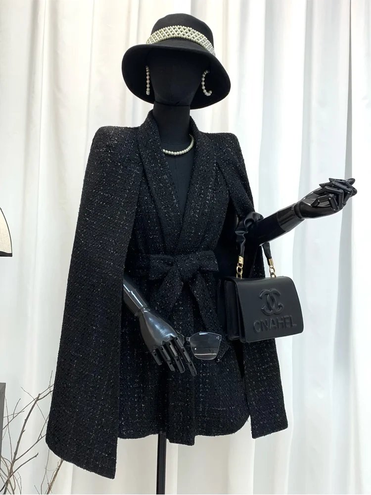 

Pinno Bla iny Tead Cloak Jaet New Faion Slim Fit Women's Street Sle Spring 2024 Polyester Fiber Coat