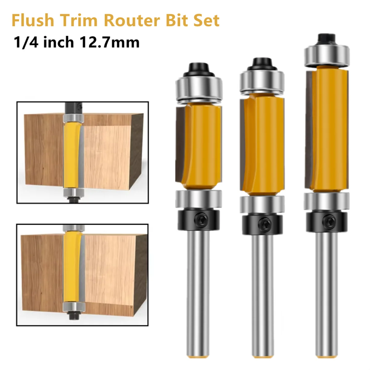 

4PC Flush Trim Bit 1/4” Straight End Mill With Double Bearing Router Bit Woodworking Milling Cutter For Wood Bit End Milll Tools
