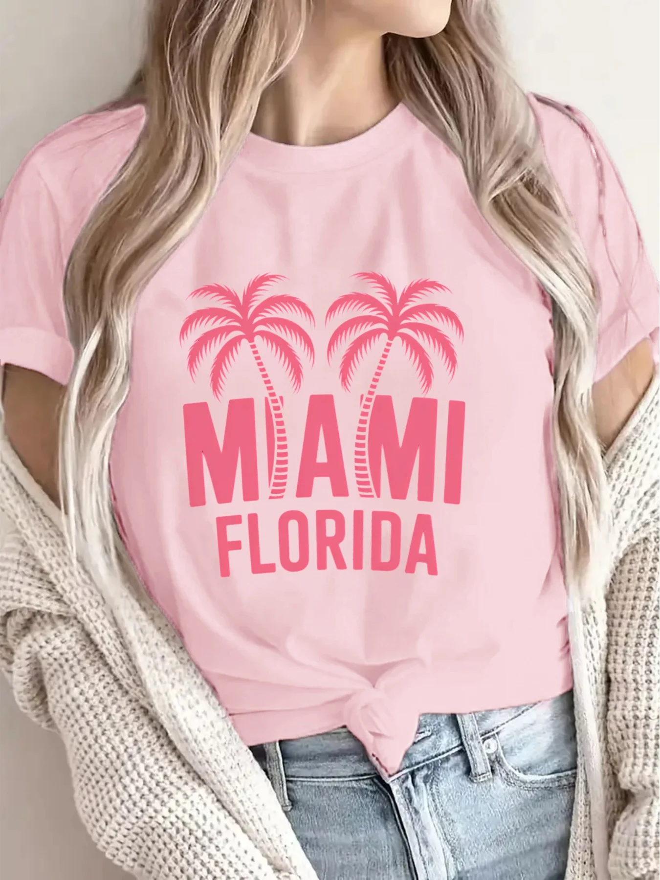 Miami Florida letter print, women's versatile and fashionable T-shirt