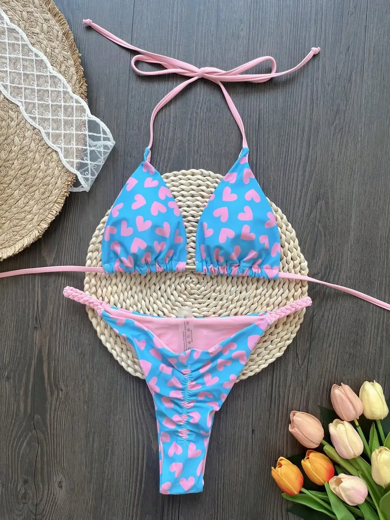 RUOTONSEPT Cute Love Print Bikini Set Women's Swimsuit Two-piece Triangle Halter Sexy Swimwear Bathing Suit Brazilian Biquinis