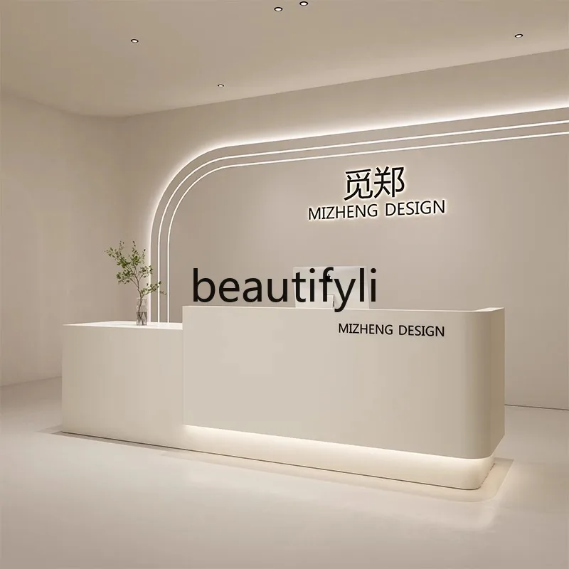 Cassiere curvo stile crema Banco reception reception aziendale Negozio di abbigliamento femminile Negozio Bar Armadietto per salone di bellezza
